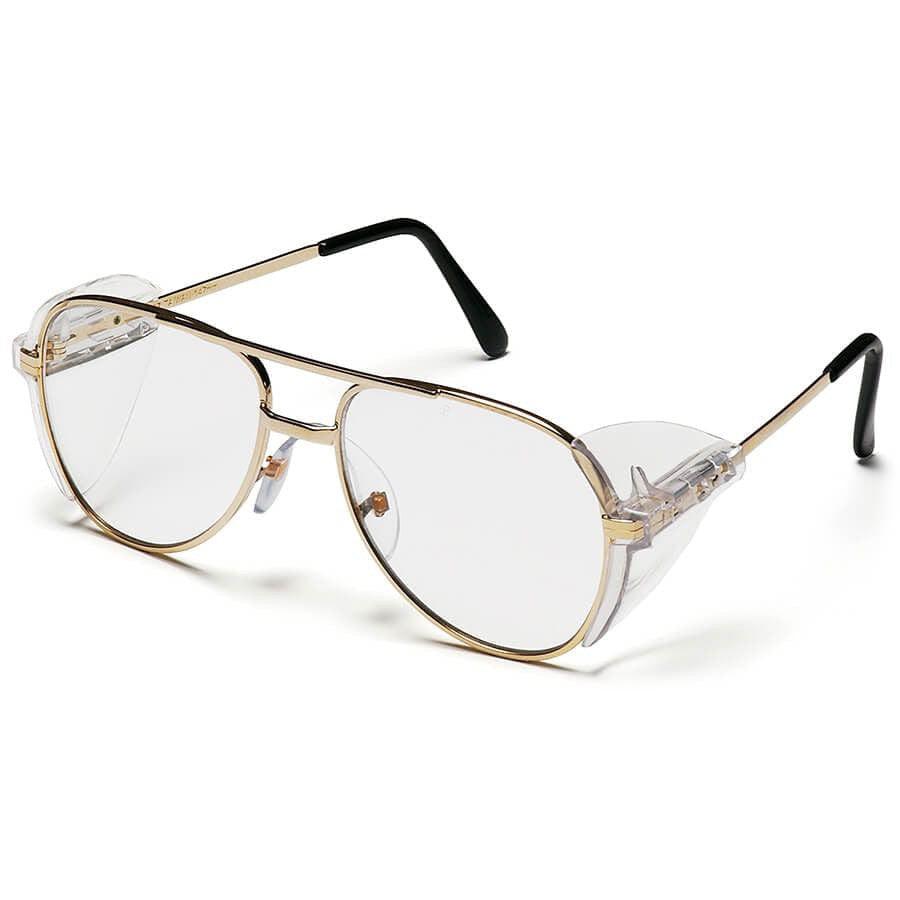 Pyramex Pathfinder Safety Glasses with Gold Metal Frame and Clear Lens