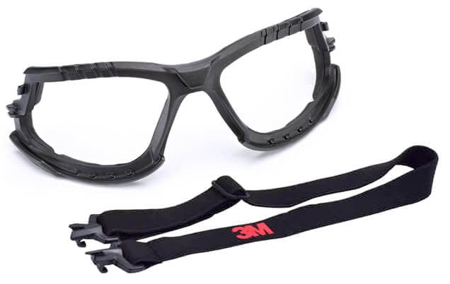 3M Solus Safety Glasses with Blue Temples, Clear Anti-Fog Lens and Foam & Strap Kit S1101SGAF-KT - Foam & Strap