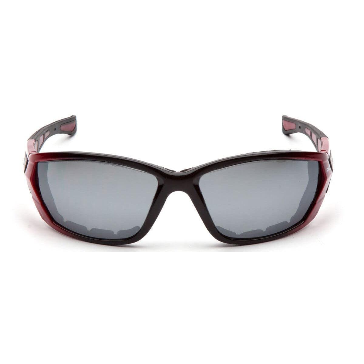 Pyramex Atrex Safety Glasses with Padded Red Frame and Silver Mirror Lens SR10870D - Front View