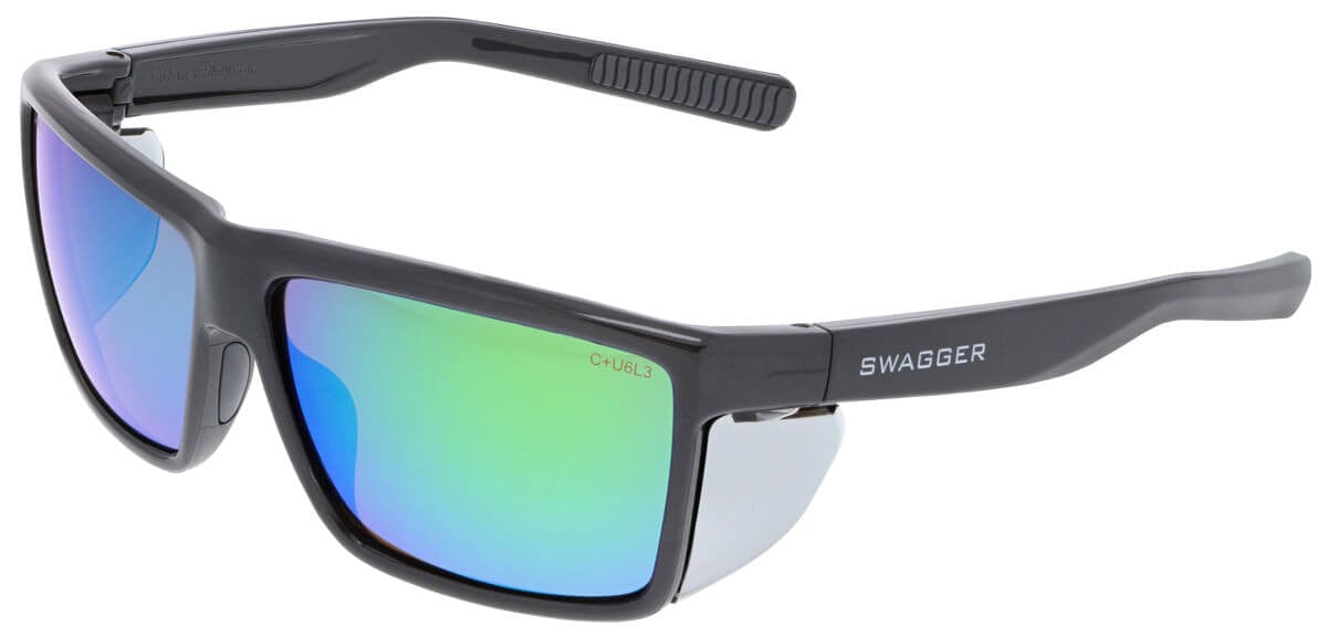 MCR Safety Swagger SR2 Safety Glasses with Charcoal Frame and Green Mirror Polarized Lens SR22BGZ