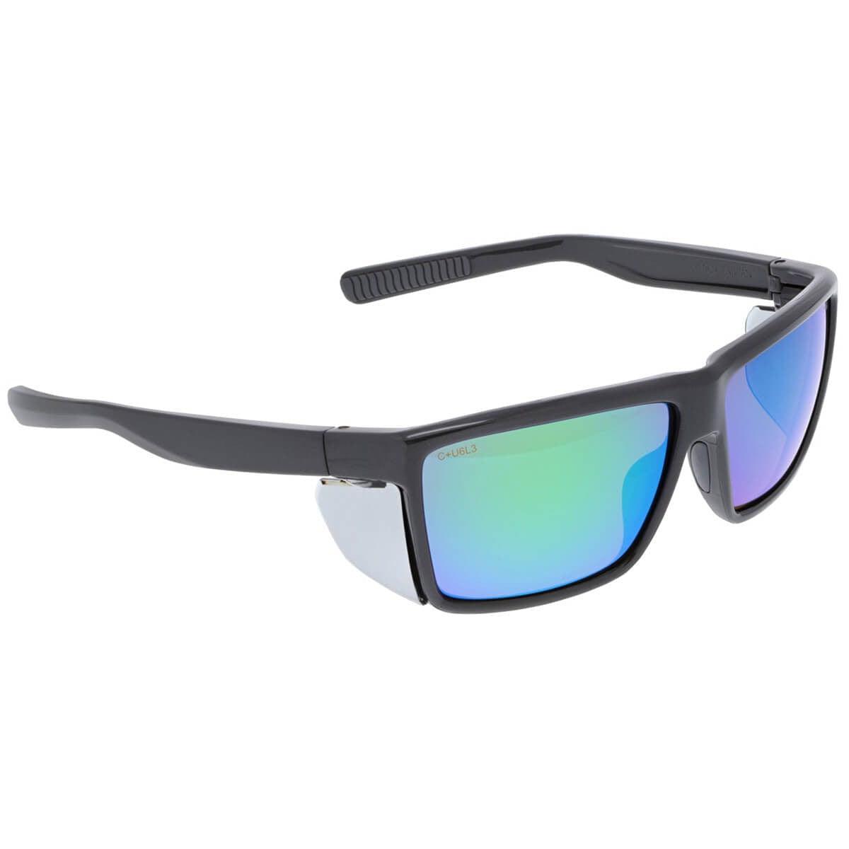 MCR Safety Swagger SR2 Safety Glasses with Charcoal Frame and Green Mirror Lens SR22BG - Side View