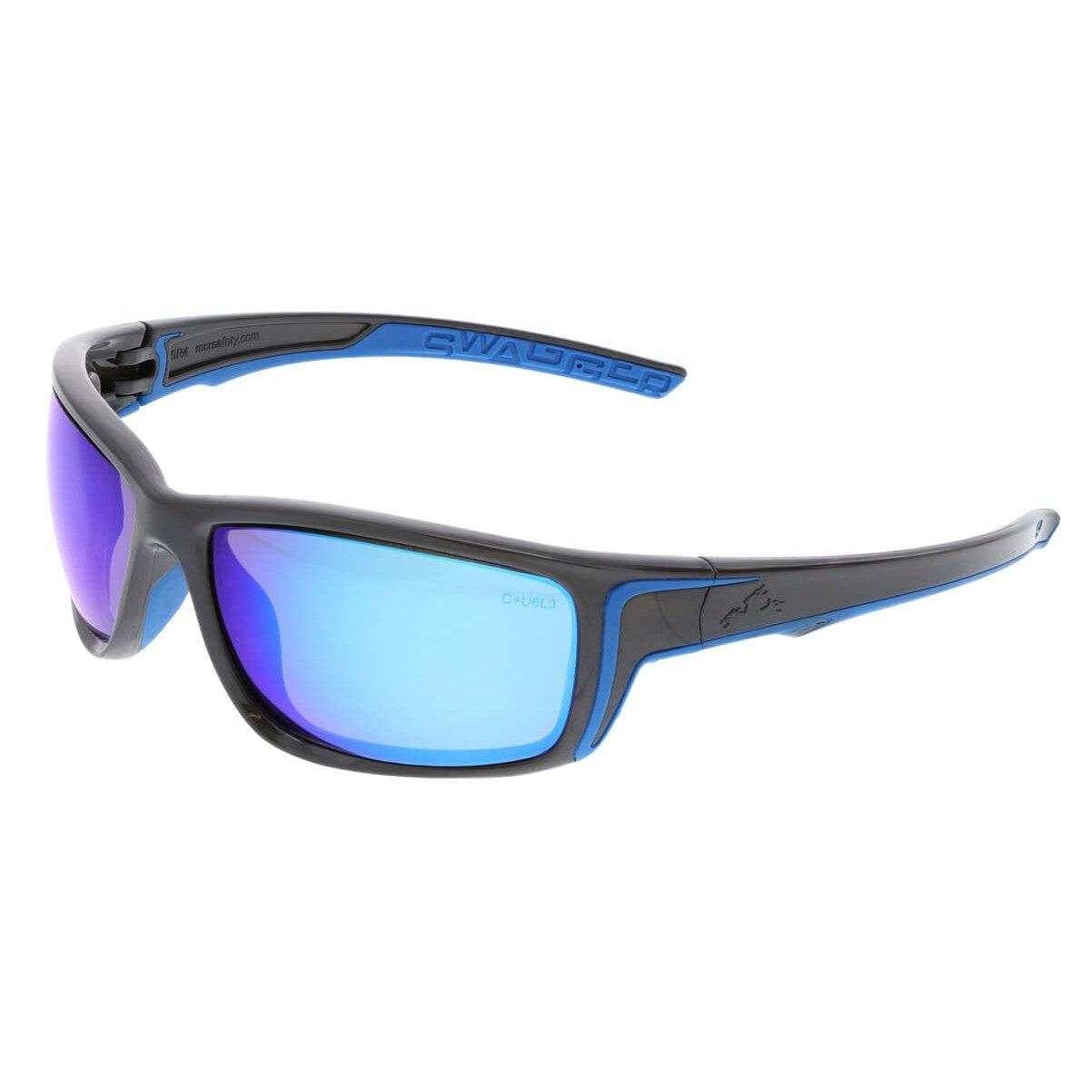 Crews Swagger SR4 Safety Glasses with Gun Metal Frame and Blue Diamond Mirror Lens SR438B