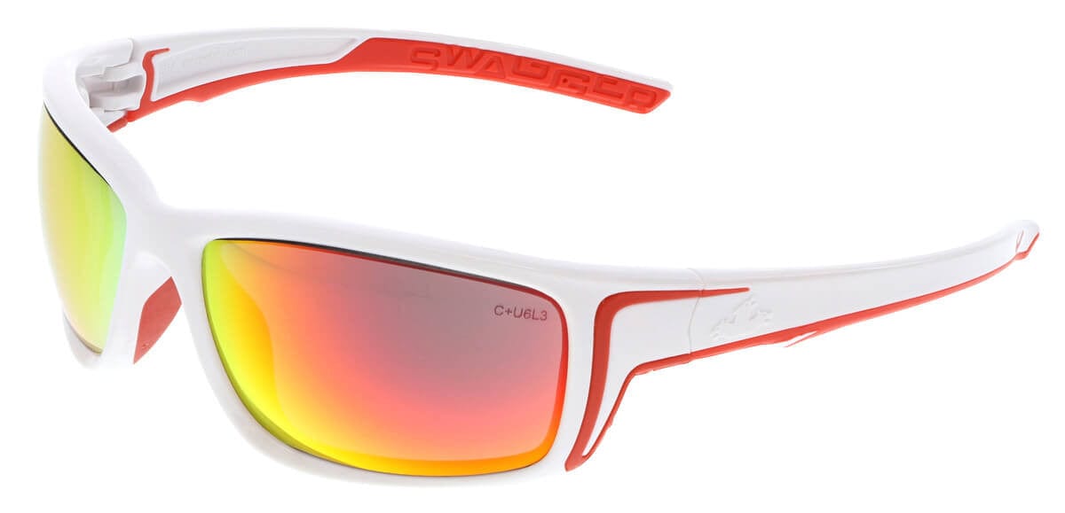 Crews Swagger SR4 Safety Glasses with White Frame and Fire Mirror Lens