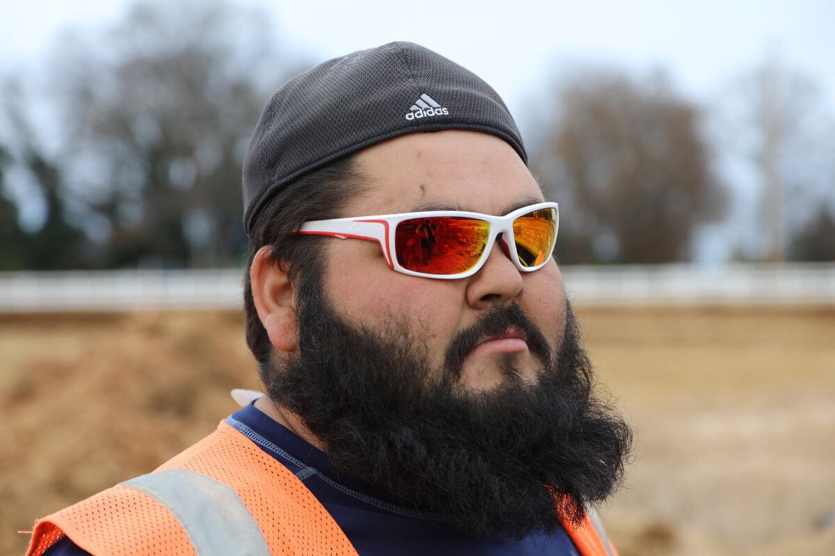 Crews Swagger SR4 Safety Glasses with White Frame and Fire Mirror Lens - Lifestyle Image 2