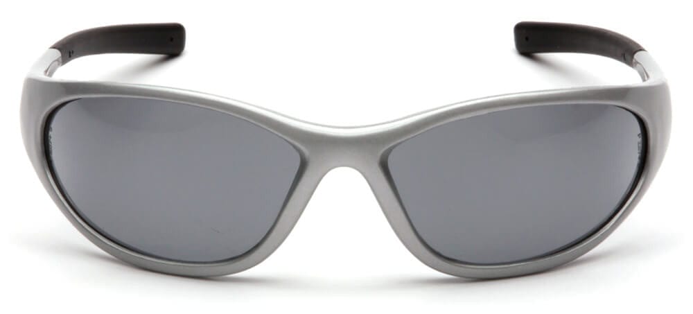 Pyramex Zone 2 Safety Glasses with Silver Frame and Gray Lens - Front