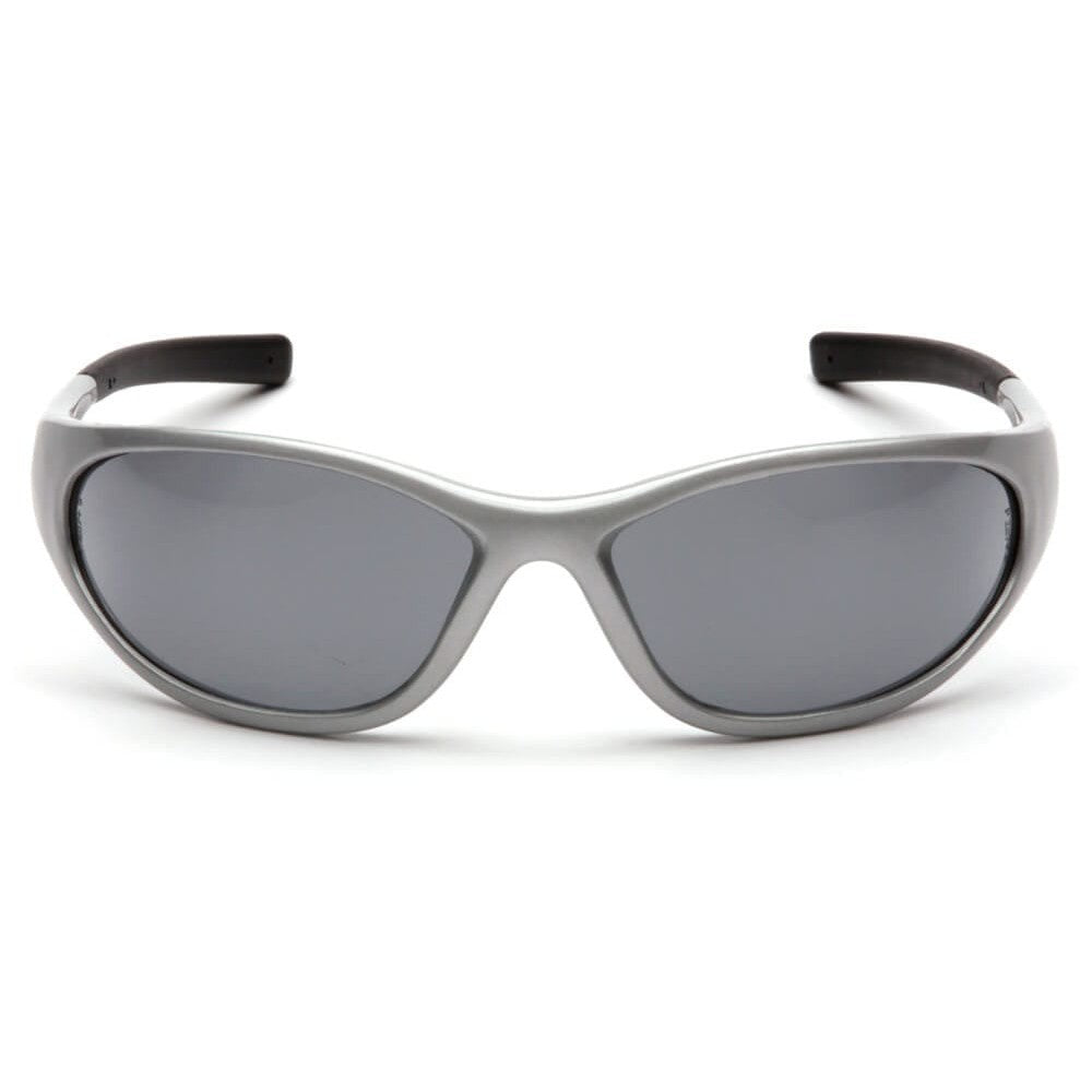 Pyramex Zone 2 Safety Glasses with Silver Frame and Gray Lens - Front