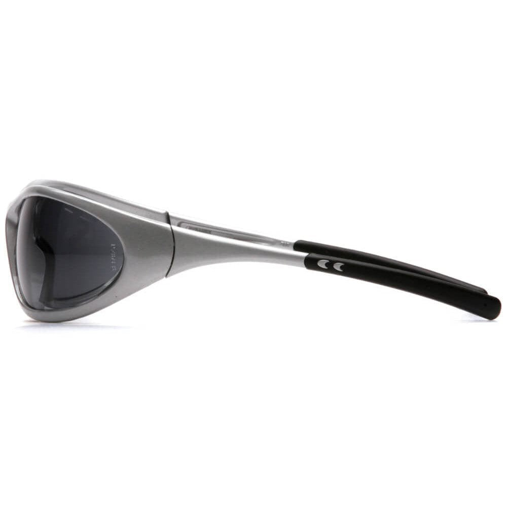 Pyramex Zone 2 Safety Glasses with Silver Frame and Gray Lens - Side