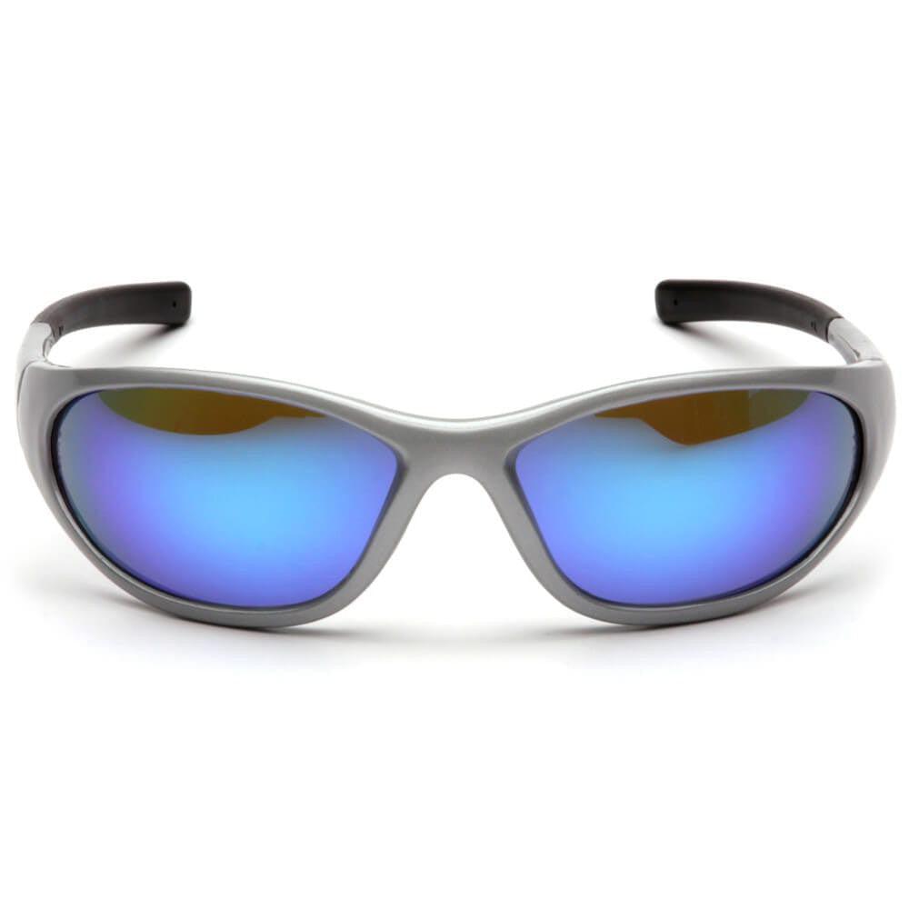 Pyramex Zone 2 Safety Glasses with Silver Frame and Ice Blue Mirror Lens - Front