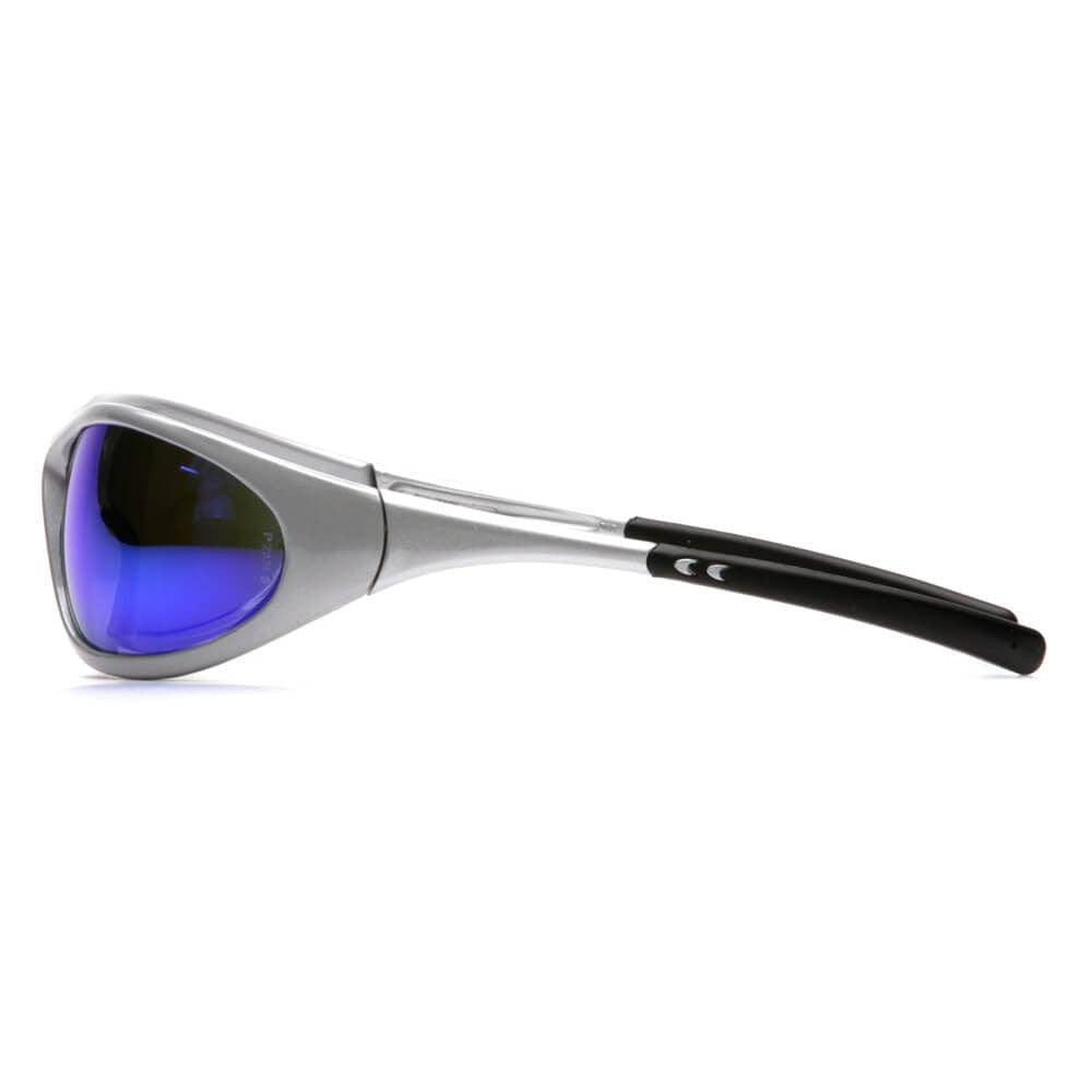 Pyramex Zone 2 Safety Glasses with Silver Frame and Ice Blue Mirror Lens - Side