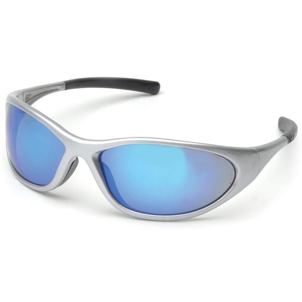 Pyramex Zone 2 Safety Glasses with Silver Frame and Ice Blue Mirror Lens