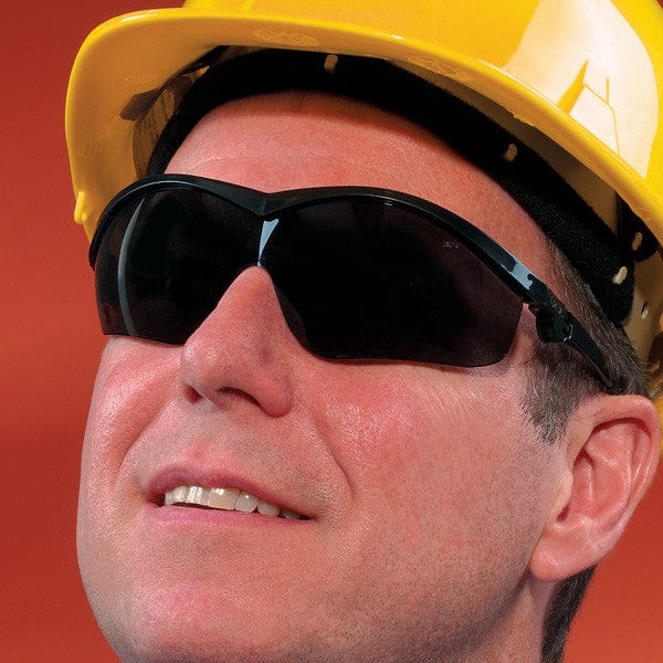 Crews Storm Safety Glasses with Black Frame and Gray Lens ST112 Worn