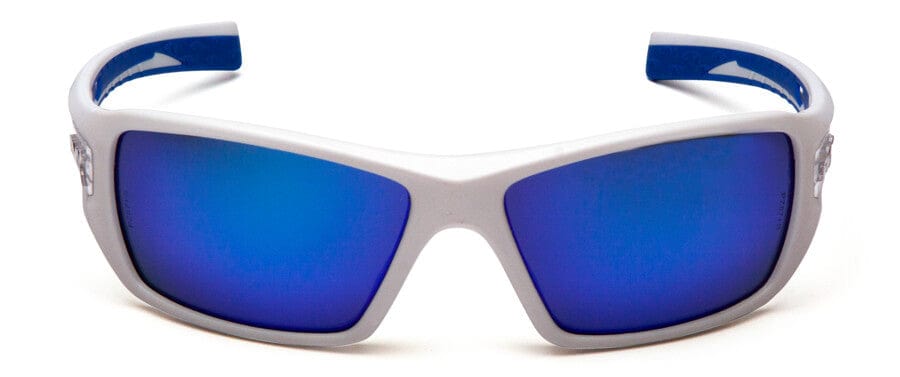 Pyramex Velar Safety Glasses with White/Blue Frame and Ice Blue Mirror Lens - Front