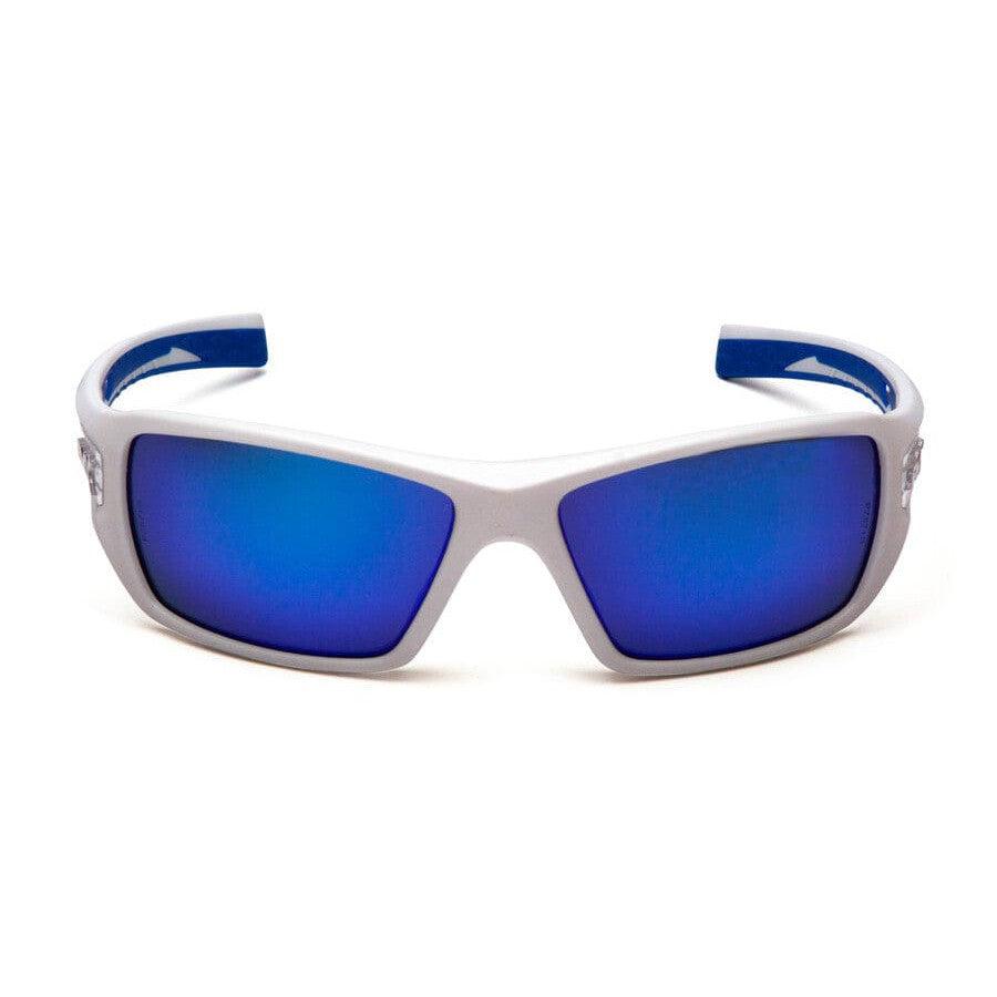 Pyramex Velar Safety Glasses with White/Blue Frame and Ice Blue Mirror Lens - Front