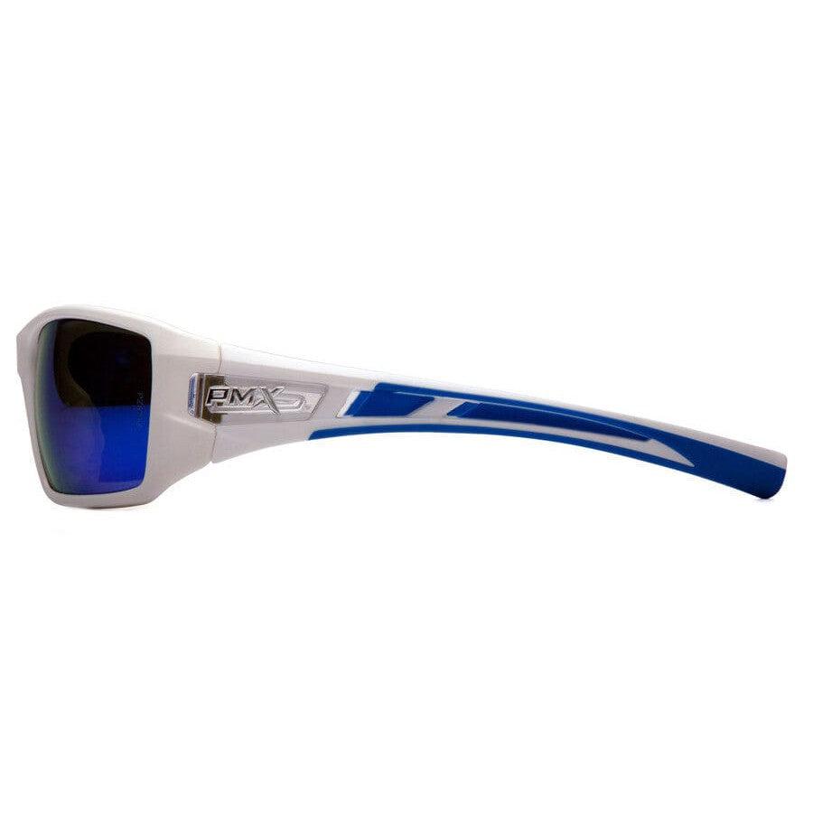 Pyramex Velar Safety Glasses with White/Blue Frame and Ice Blue Mirror Lens - Side