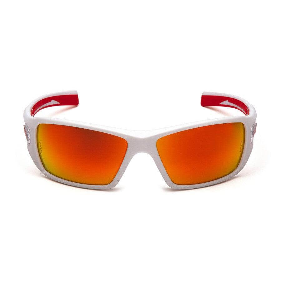 Pyramex Velar Safety Glasses with White/Red Frame and Sky Red Mirror Lens - Front