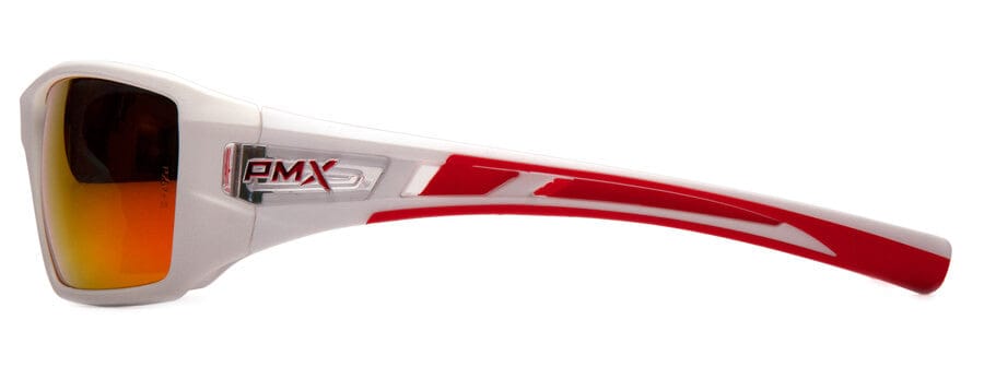 Pyramex Velar Safety Glasses with White/Red Frame and Sky Red Mirror Lens - Side