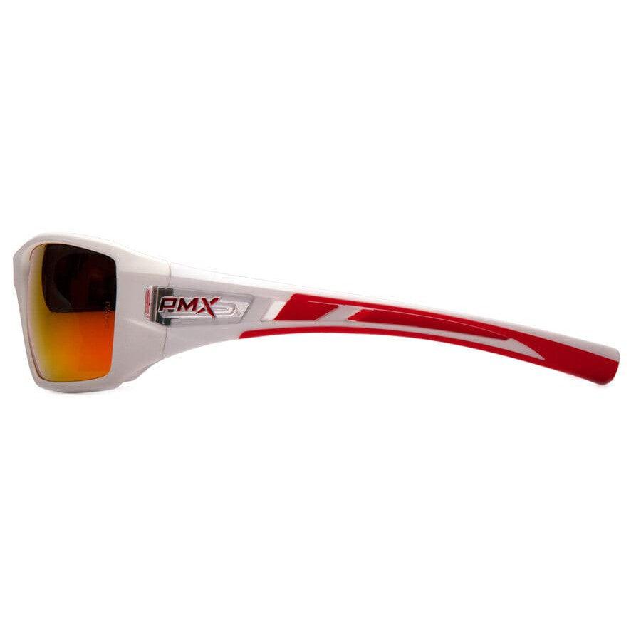 Pyramex Velar Safety Glasses with White/Red Frame and Sky Red Mirror Lens - Side