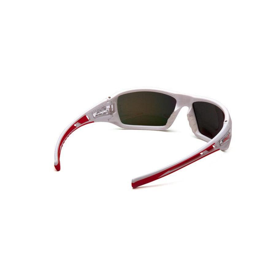 Pyramex Velar Safety Glasses with White/Red Frame and Sky Red Mirror Lens - Back