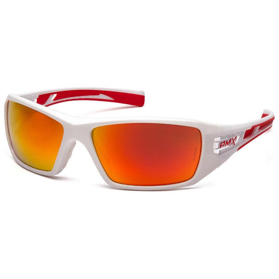 Pyramex Velar Safety Glasses with White/Red Frame and Sky Red Mirror Lens SWR10455D