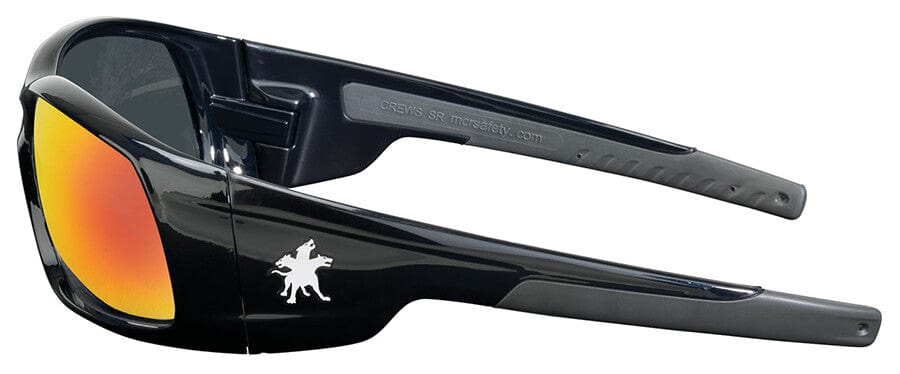Crews Swagger Safety Glasses with Black Frame and Fire Mirror Lens - Side