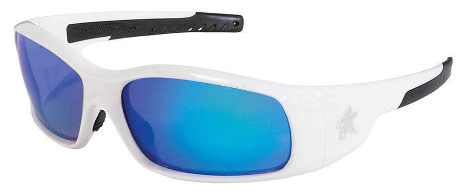 Crews Swagger Safety Glasses with White Frame and Blue Diamond Mirror Lens