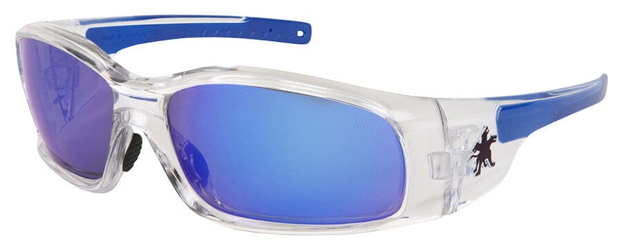 Crews Swagger Safety Glasses with Clear Frame and Blue Diamond Mirror Lens