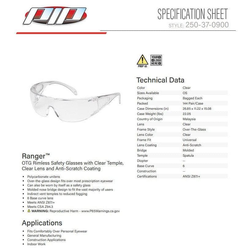 Bouton 250-37-0900 Ranger Mini OTG Safety Glasses Spec Sheet