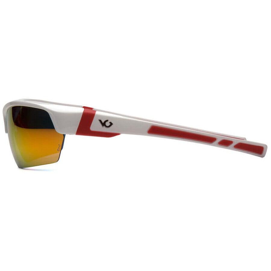 Venture Gear Tensaw Safety Sunglasses with White and Red Frame and Sky Red Mirror Anti-Fog Lens VGSWR355T - Side View