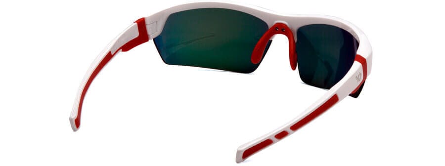 Venture Gear Tensaw Safety Sunglasses with White and Red Frame and Sky Red Mirror Anti-Fog Lens VGSWR355T - Back View