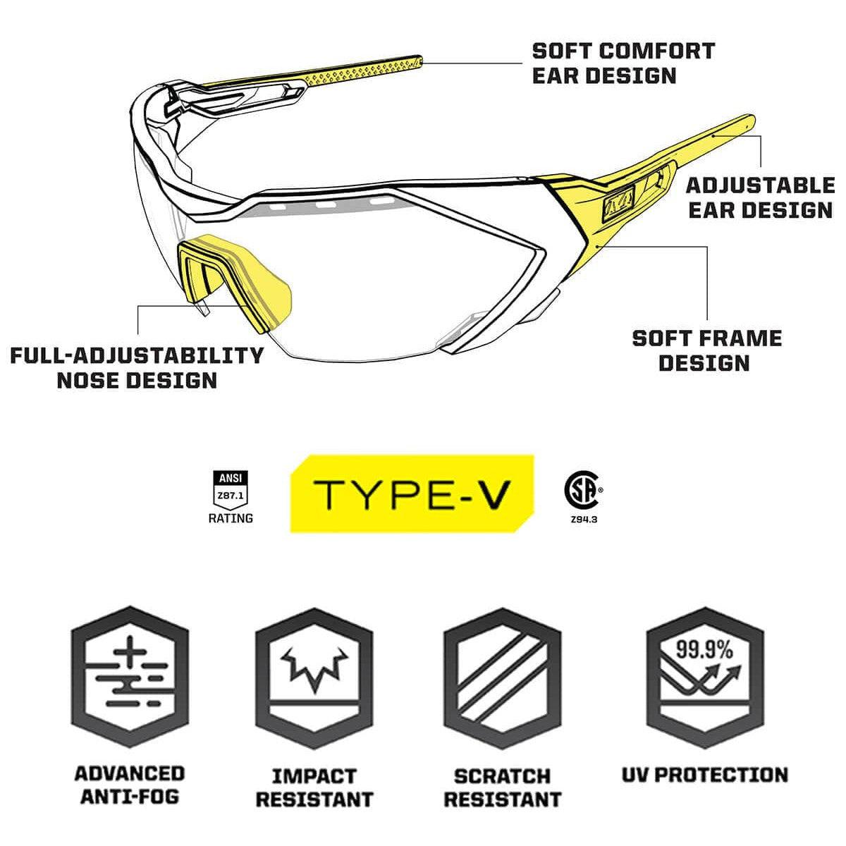 Mechanix Wear Type-V Safety Glasses with Grey Frame and Fire Mirror Anti-Fog Lens VVS-21AH-BU - Details