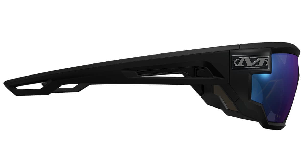 Mechanix Wear Type-X Safety Glasses with Black Frame and Blue Diamond Mirror Anti-Fog Lens VXS-22AE-BU - Side View