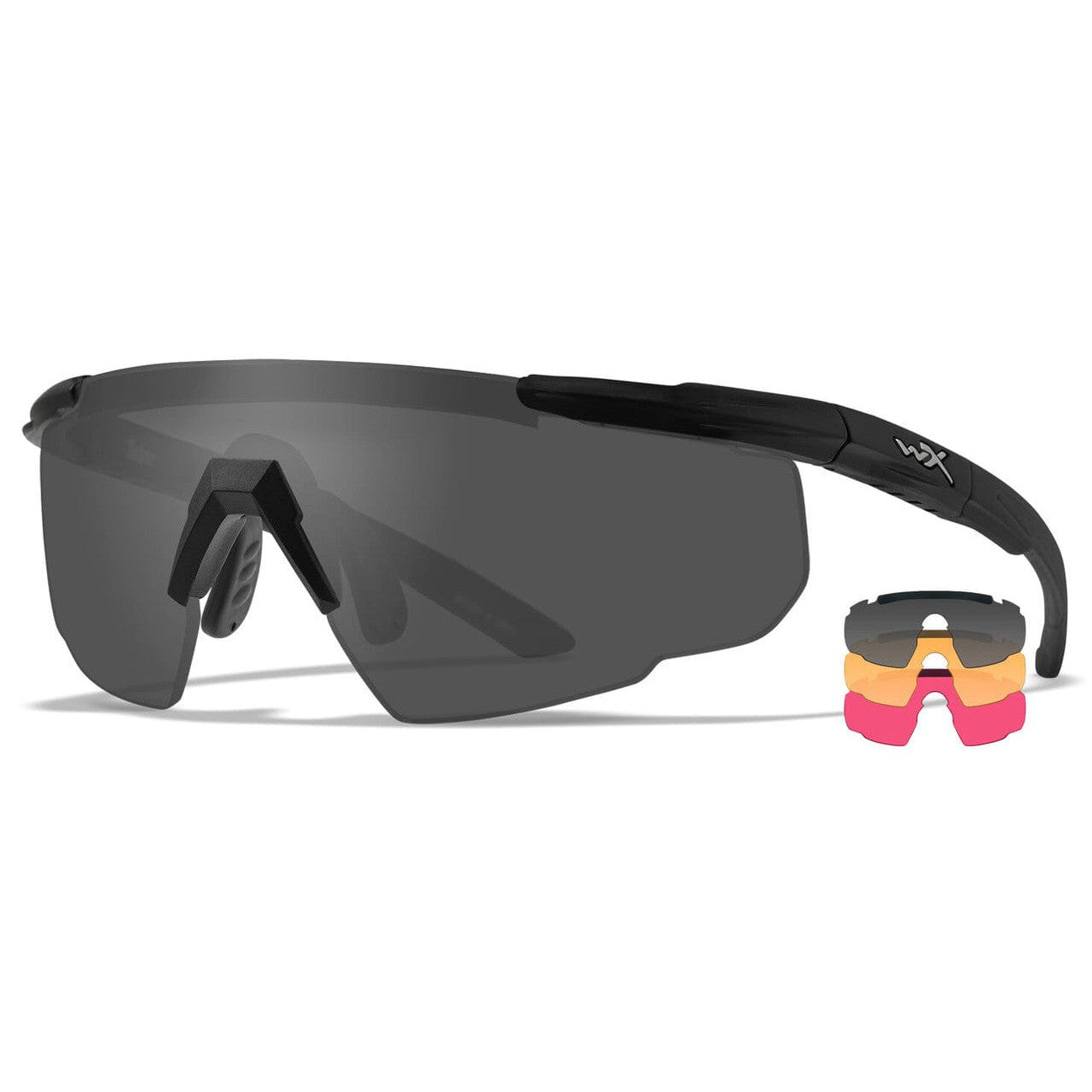 Wiley X Saber Advanced Ballistic Safety Glasses Kit with Matte Black Frame and Smoke Grey, Light Rust and Vermillion Lenses 309