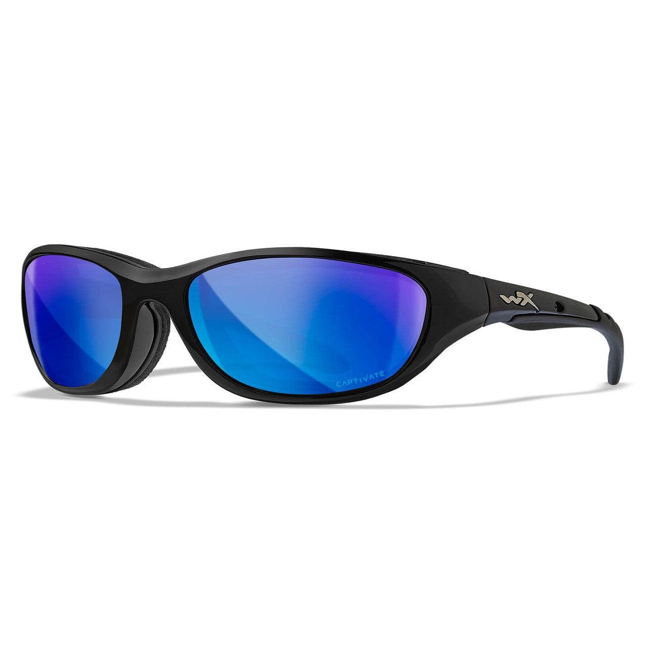 Wiley X AirRage Safety Glasses with Gloss Black Frame and Captivate Polarized Blue Mirror Lens 692
