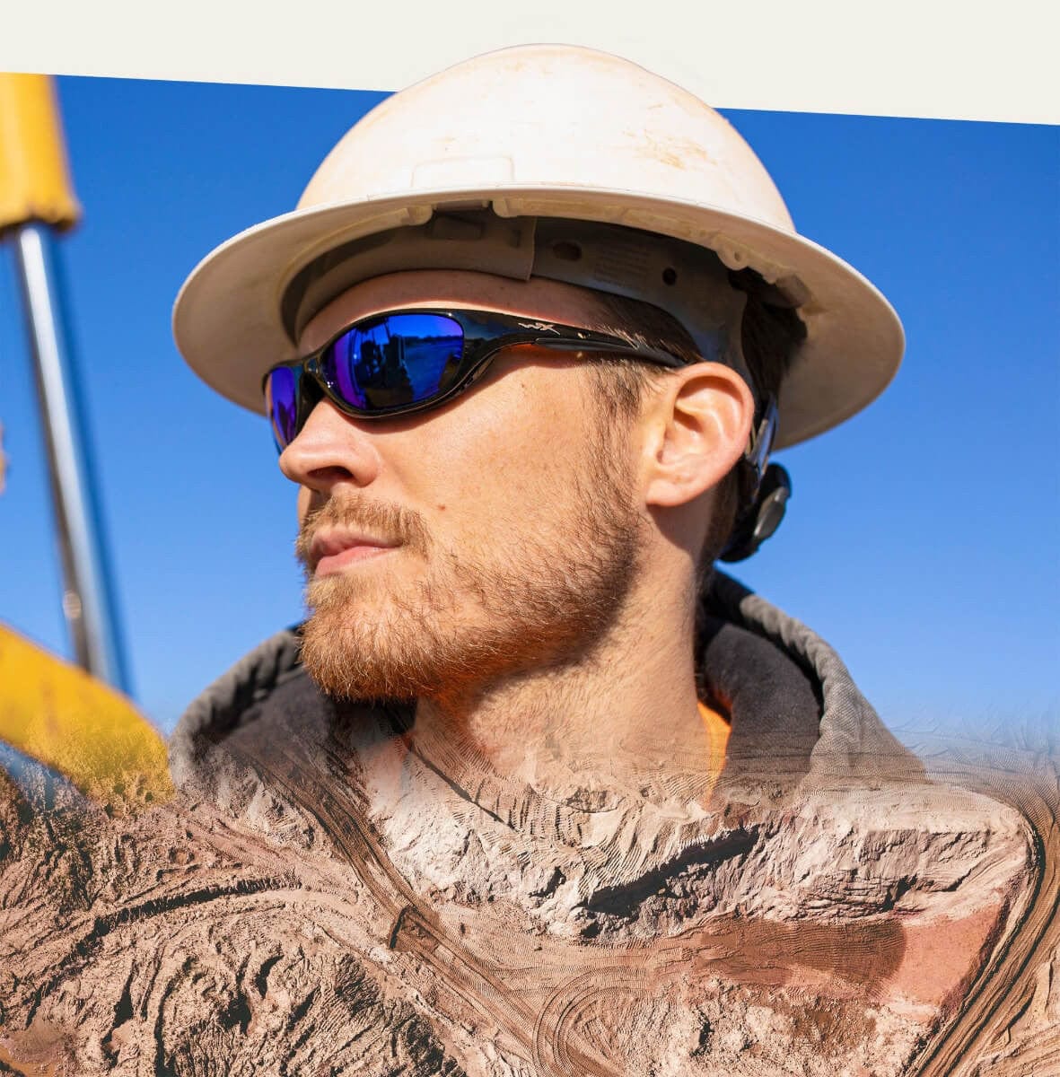 Wiley X AirRage Safety Glasses with Gloss Black Frame and Captivate Polarized Blue Mirror Lens 692 - Model Wearing