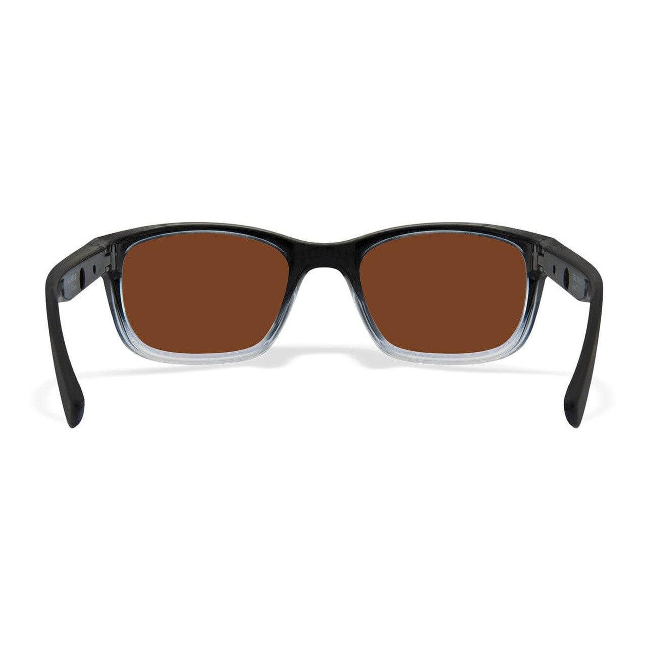 Wiley X Helix Safety Sunglasses with Black Crystal Fade Frame and Captivate Polarized Bronze Mirror Lens AC6HLX04 - Back View