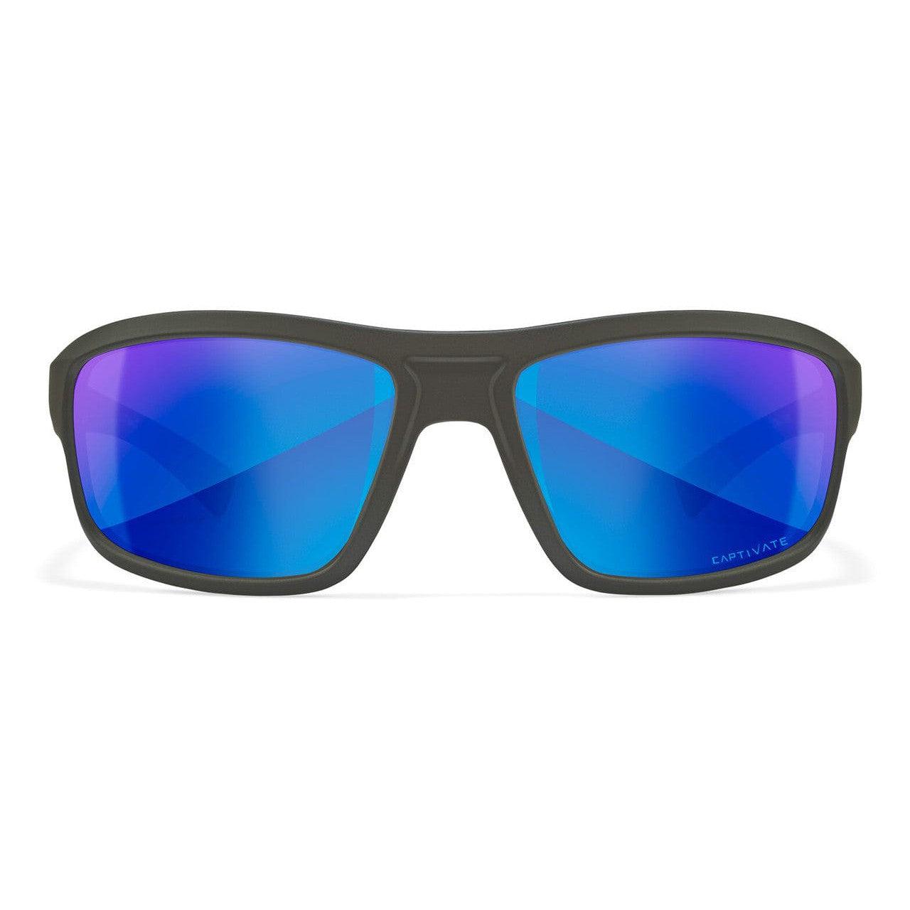 Wiley X Contend Safety Sunglasses with Matte Graphite Frame and Captivate Polarized Blue Mirror Lens ACCNT09 - Front View