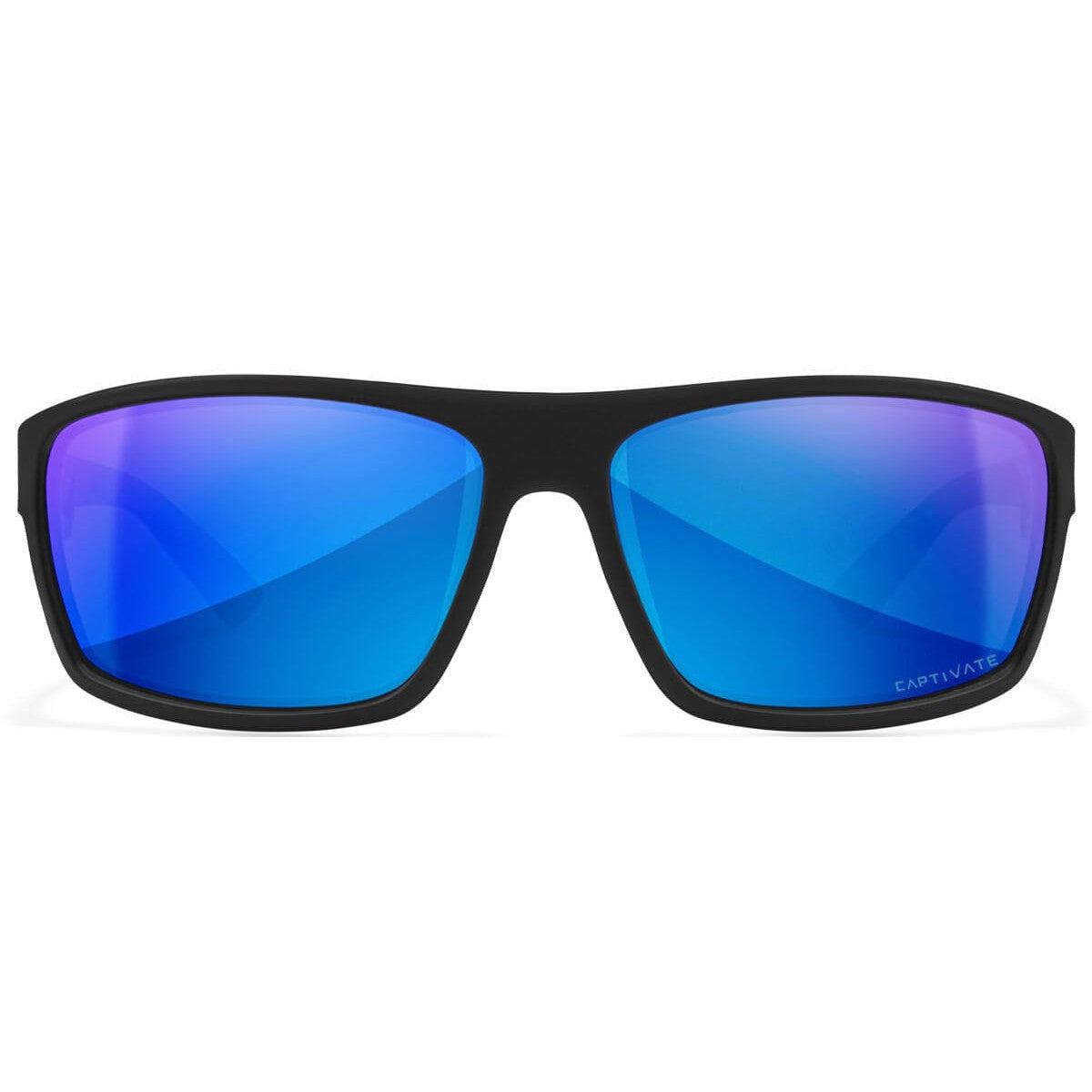 Wiley X Peak Safety Sunglasses with Matte Black Frame and Captivate Blue Mirror Polarized Lens WX-ACPEA19 - Front View