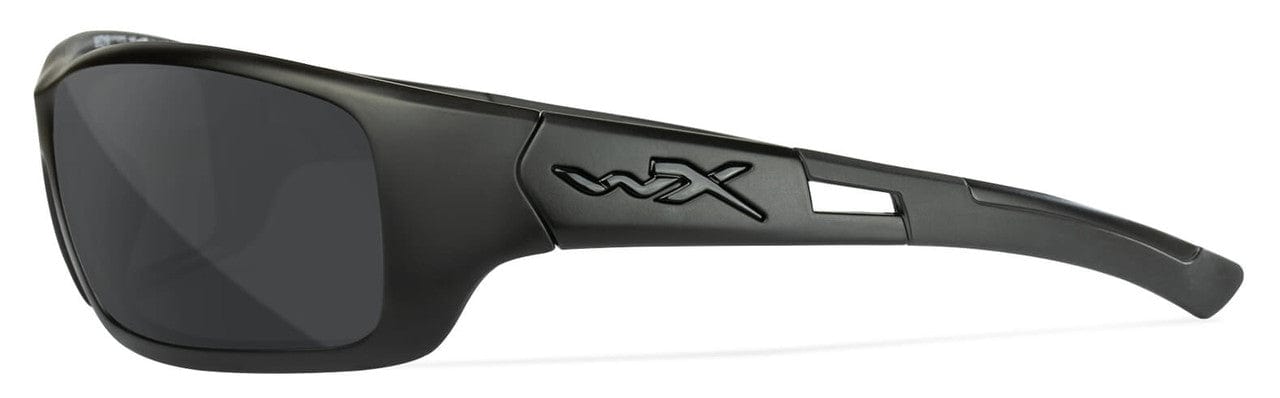 Wiley X Slay Black Ops Safety Sunglasses with Matte Black Frame and Smoke Grey Lens ACSLA01 - Left View