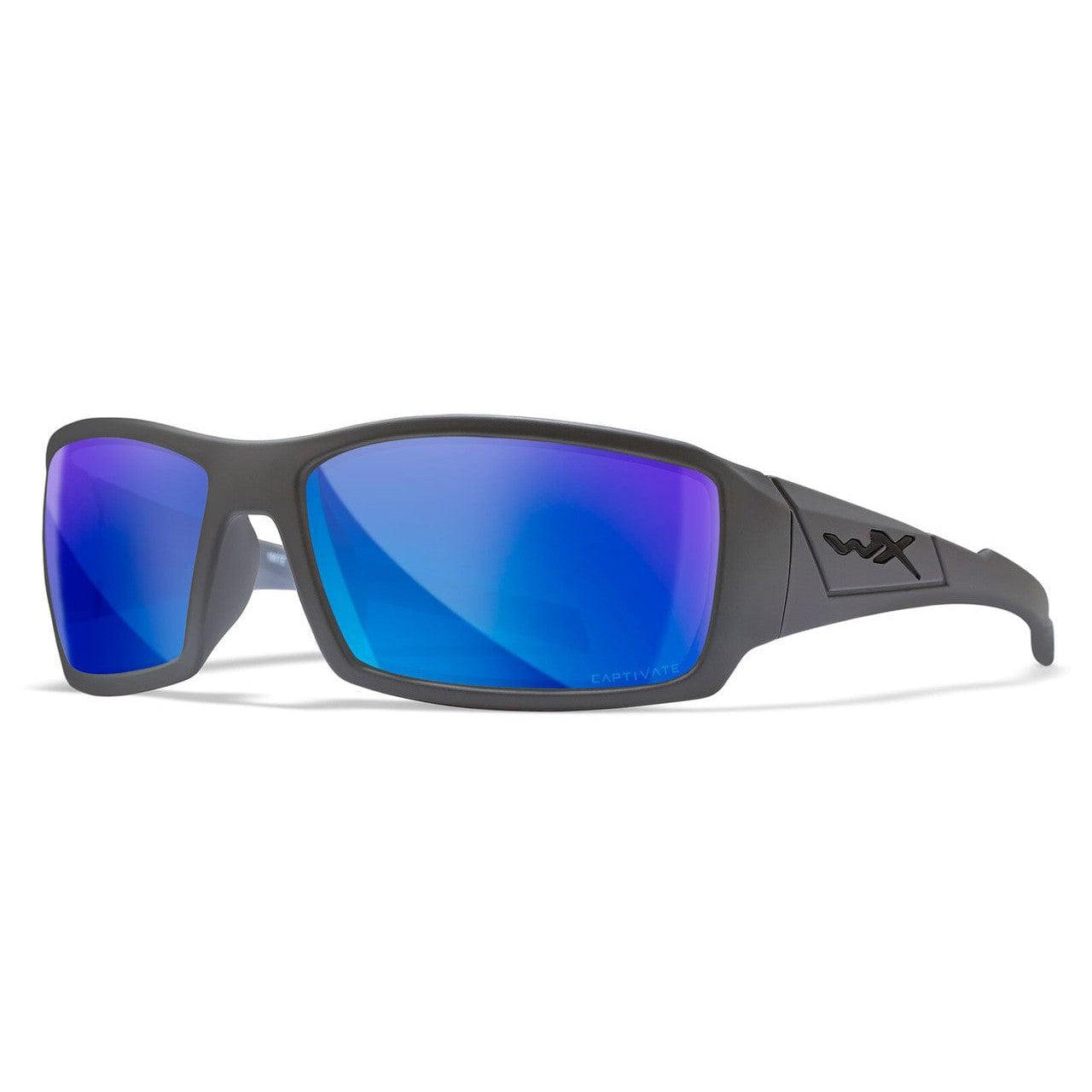 Wiley X Twisted Safety Sunglasses with Matte Grey Frame and Captivate Polarized Blue Mirror Lens SSTWI09