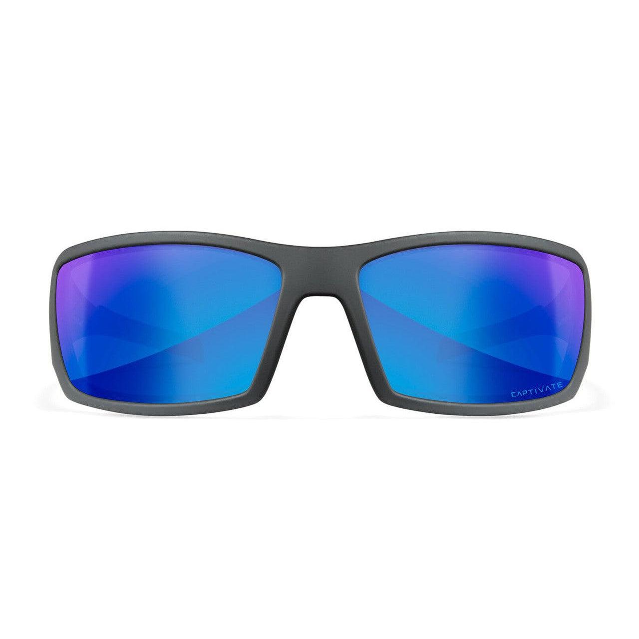 Wiley X Twisted Safety Sunglasses with Matte Grey Frame and Captivate Polarized Blue Mirror Lens SSTWI09 - Front View