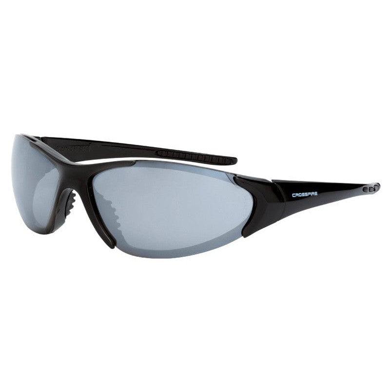 Crossfire Core Safety Glasses with Shiny Black Frame and Silver Mirror Lens