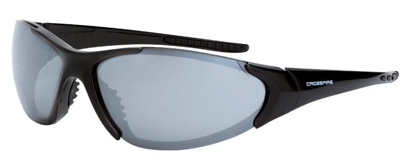 Crossfire Core Safety Glasses with Shiny Black Frame and Silver Mirror Lens