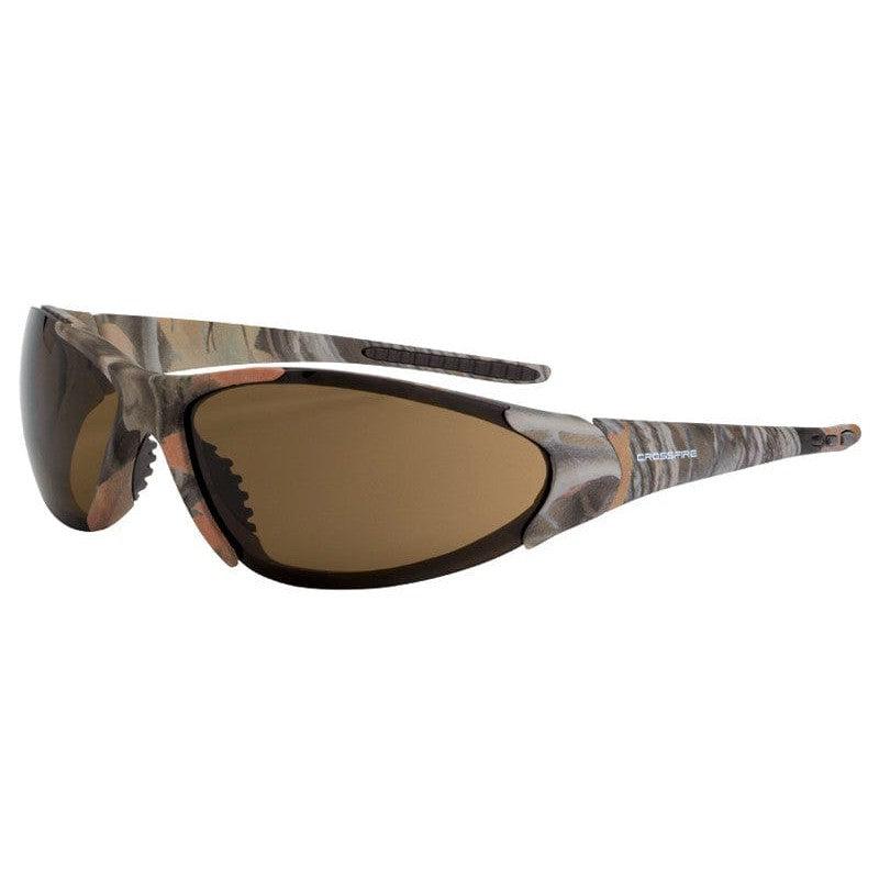 Crossfire Core Safety Glasses with Woodland Brown Camo Frame and HD Brown Lens