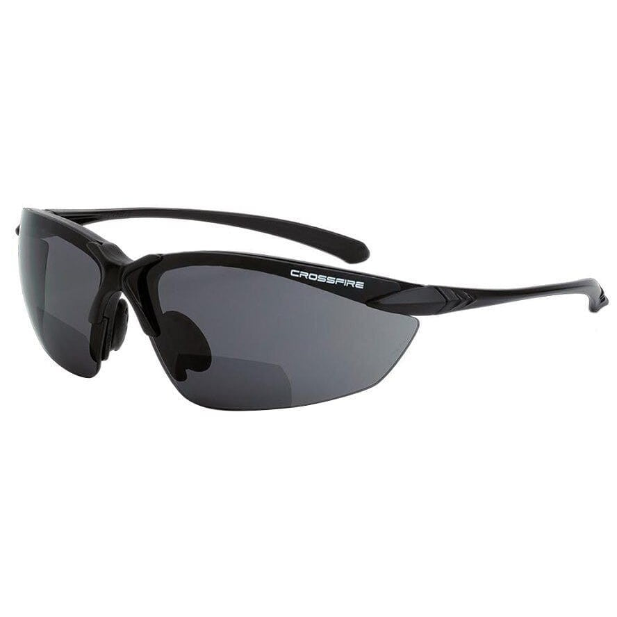 Crossfire Sniper Bifocal Safety Glasses with Matte Black Frame and Smoke Lens