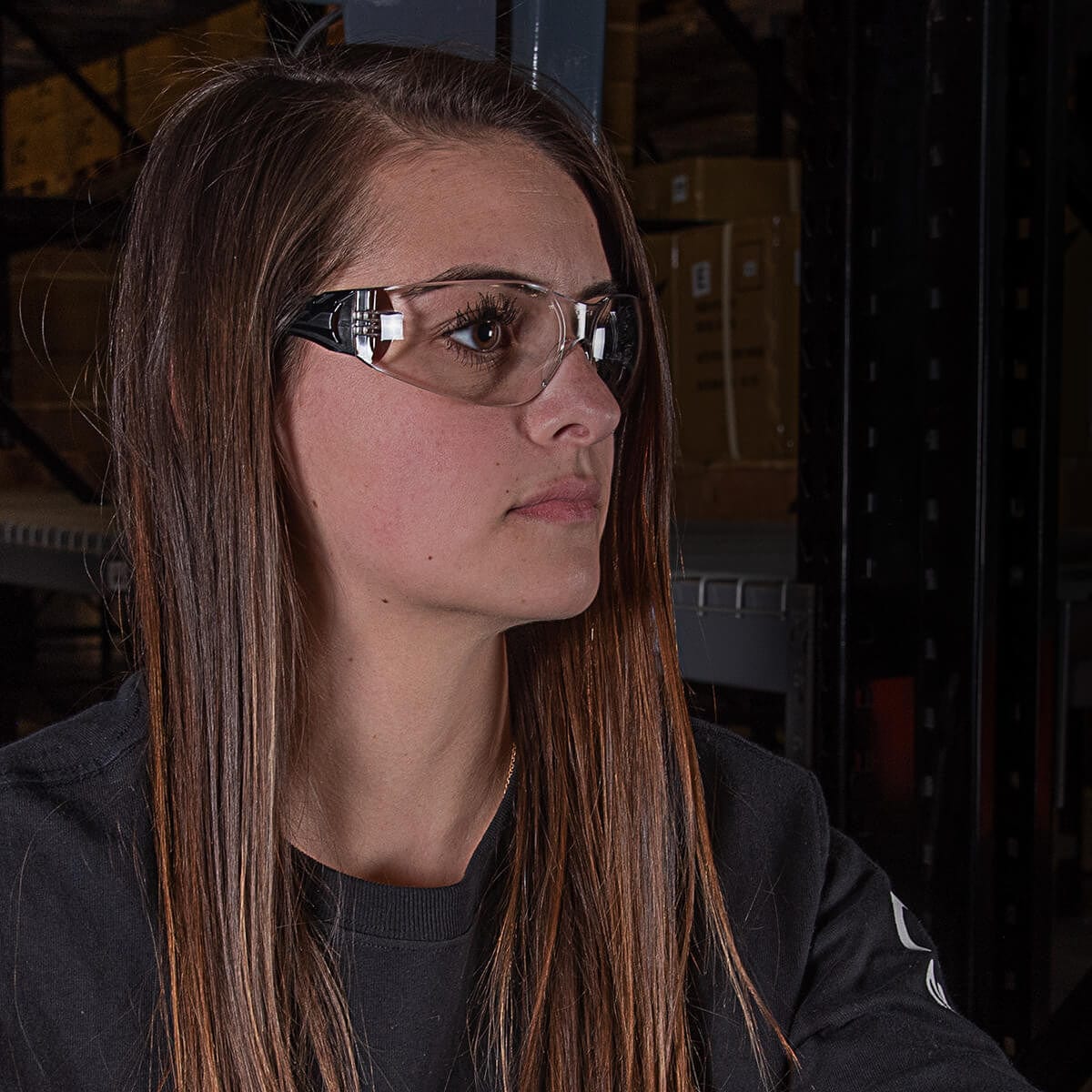 Model shown wearing Edge Viso with Clear Vapor Shield Lens