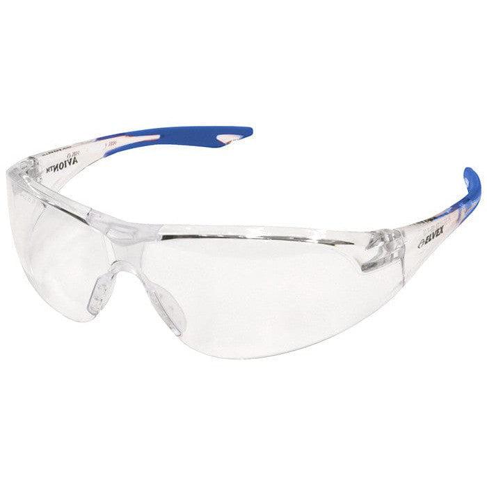 Elvex Avion Safety Glasses with Blue Temple Tip and Clear Anti-Fog Lens