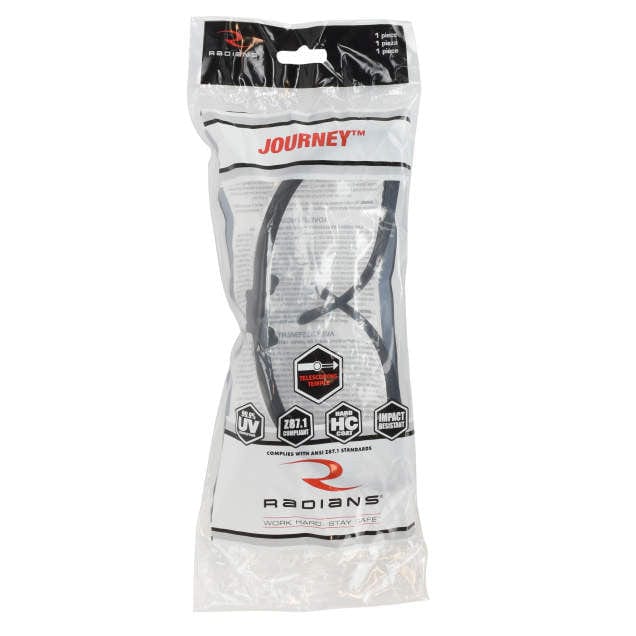 Radians Journey Safety Glasses with Black Frame and Clear Lens JR0110ID Packaging