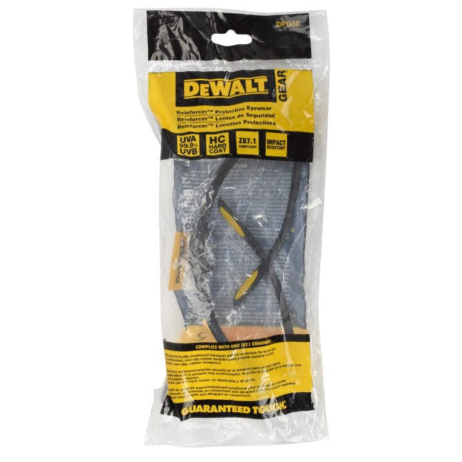 DEWALT Reinforcer Safety Glasses with Clear Anti-Fog Lens DPG58-11D Packaging