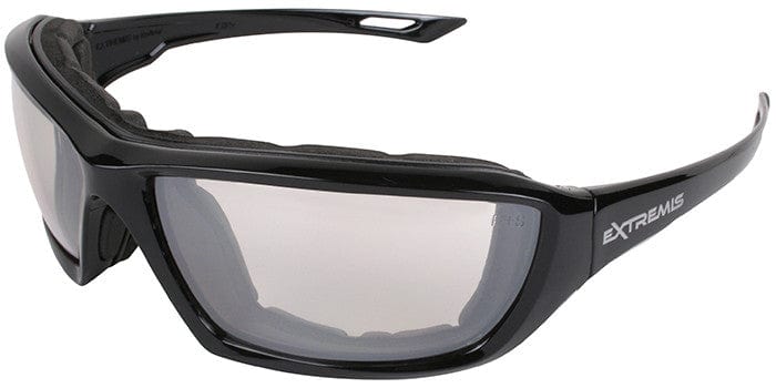 Radians Extremis Safety Glasses with Black Gloss Frame and Indoor/Outdoor Anti-Fog Lens with Foam Seal