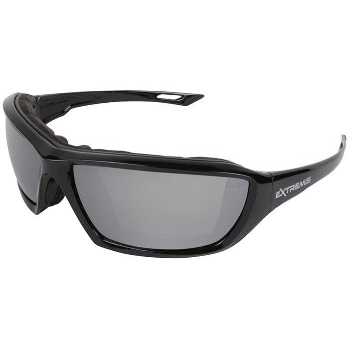 Radians Extremis Safety Glasses with Black Gloss Frame and Silver Mirror Anti-Fog Lens with Foam Seal